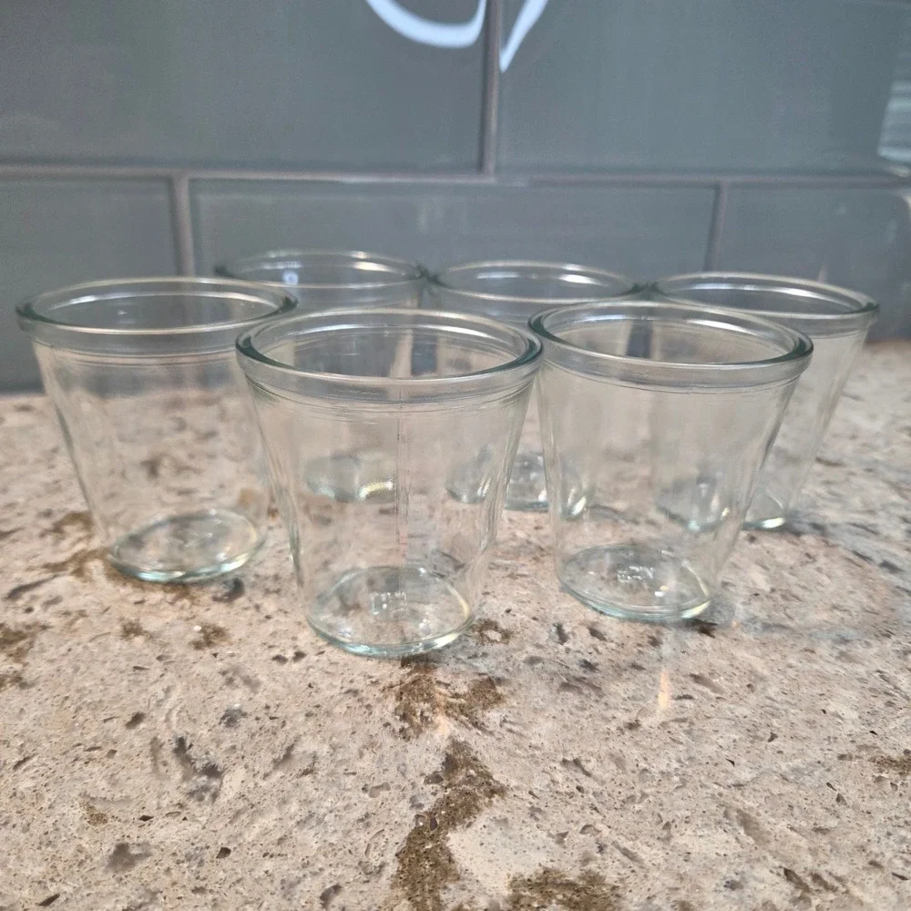 Set of 6 Clear Glass Yogurt Pudding Jars Farmhouse Kitchen Storage 3 Inch
